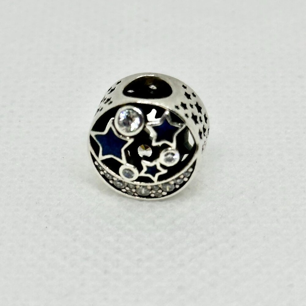 Authentic Pandora Vintage Night Sky Moon & Stars Enamel/CZ Charm